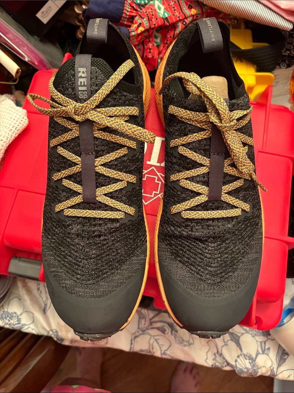 Black Knit Trainers with Gold Accent Laces